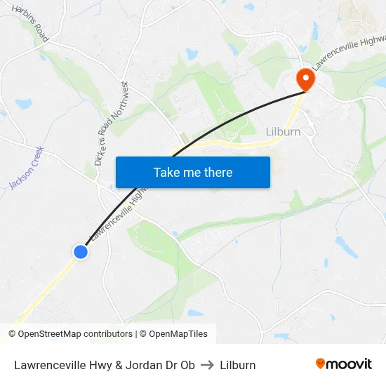 Lawrenceville Hwy & Jordan Dr Ob to Lilburn map