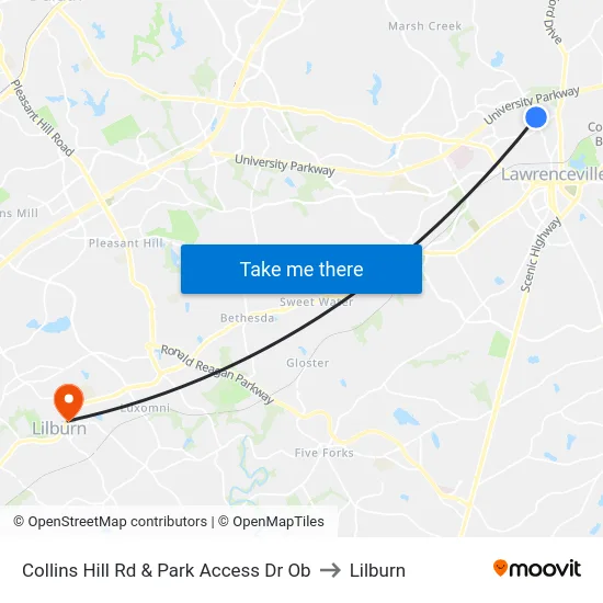 Collins Hill Rd & Park Access Dr Ob to Lilburn map