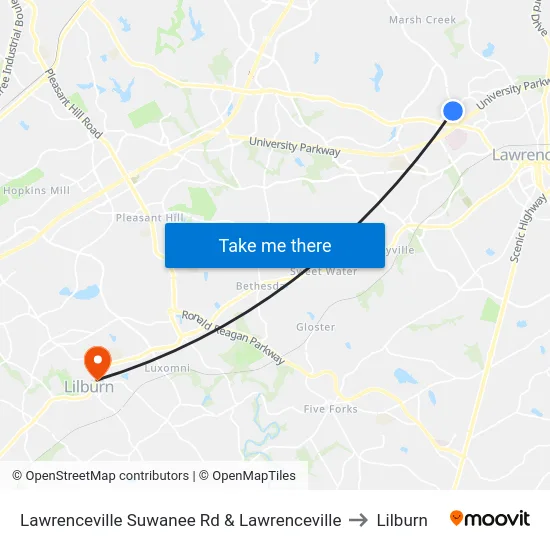 Lawrenceville Suwanee Rd & Lawrenceville to Lilburn map