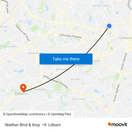 Walther Blvd & Ihop to Lilburn map