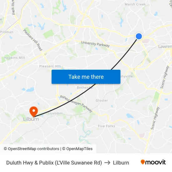 Duluth Hwy & Publix (L'Ville Suwanee Rd) to Lilburn map