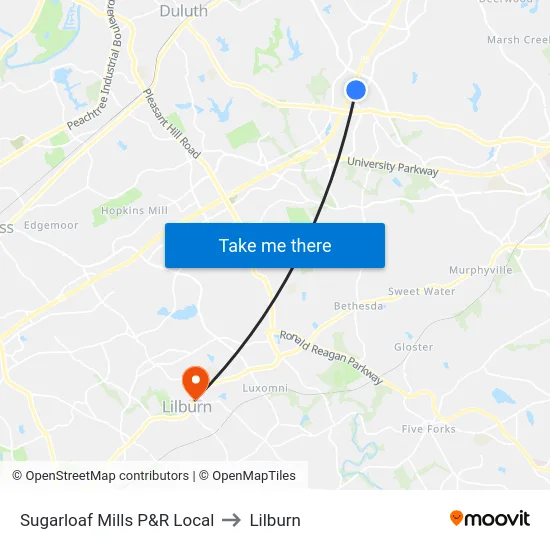 Sugarloaf Mills P&R Local to Lilburn map