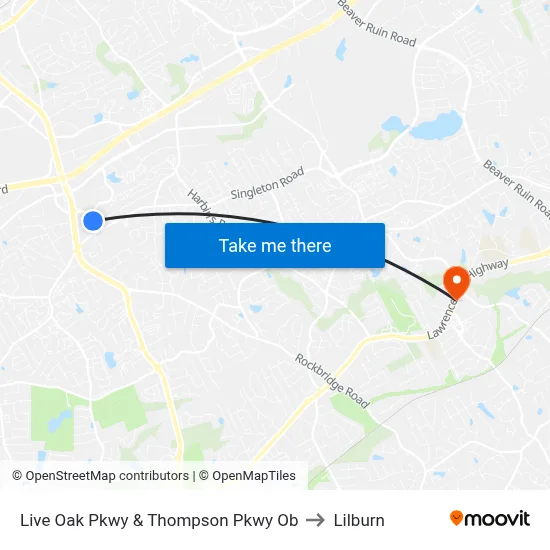 Live Oak Pkwy & Thompson Pkwy Ob to Lilburn map