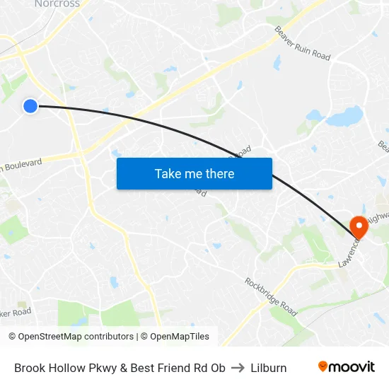 Brook Hollow Pkwy & Best Friend Rd Ob to Lilburn map