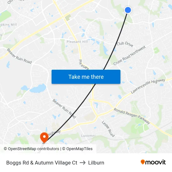 Boggs Rd & Autumn Village Ct to Lilburn map
