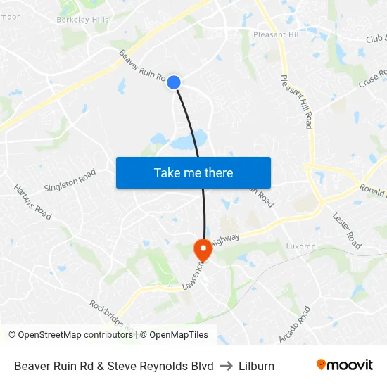 Beaver Ruin Rd & Steve Reynolds Blvd to Lilburn map