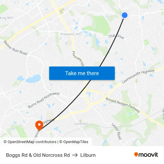 Boggs Rd & Old Norcross Rd to Lilburn map