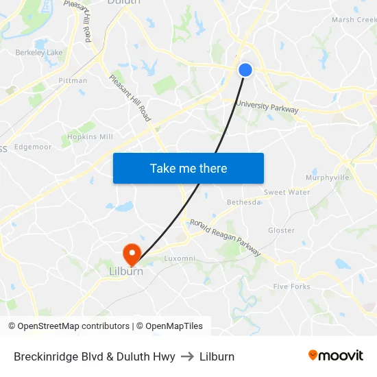 Breckinridge Blvd & Duluth Hwy to Lilburn map