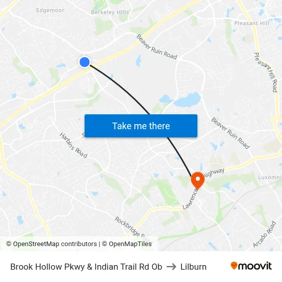 Brook Hollow Pkwy & Indian Trail Rd Ob to Lilburn map