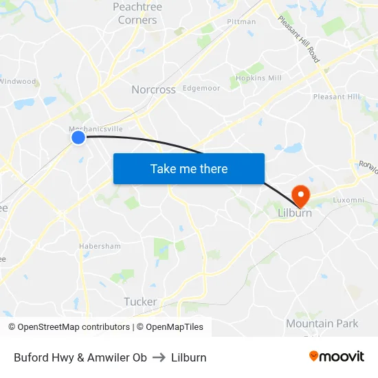 Buford Hwy & Amwiler Ob to Lilburn map