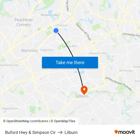 Buford Hwy & Simpson Cir to Lilburn map