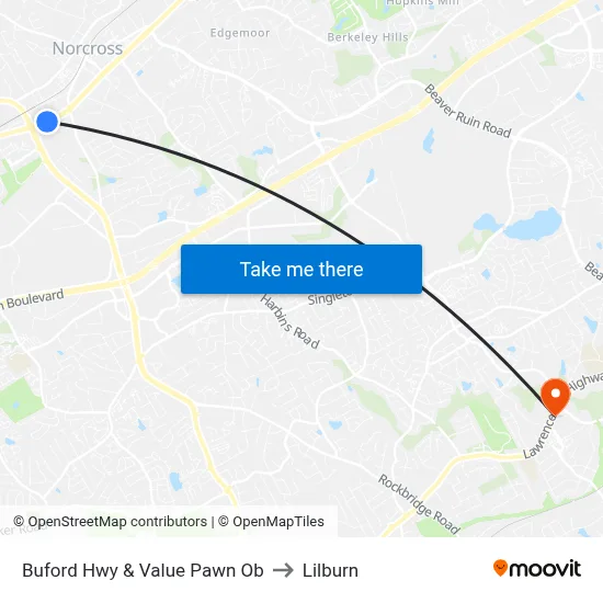 Buford Hwy & Value Pawn Ob to Lilburn map