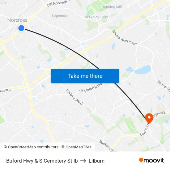 Buford Hwy & S Cemetery St Ib to Lilburn map