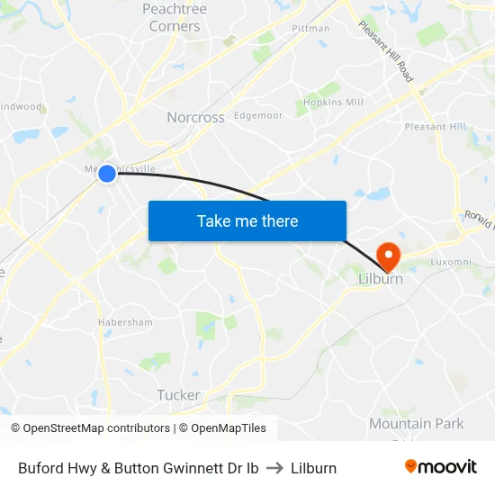 Buford Hwy & Button Gwinnett Dr Ib to Lilburn map
