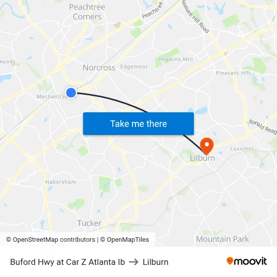 Buford Hwy at Car Z Atlanta Ib to Lilburn map