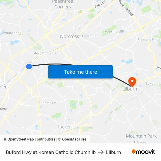 Buford Hwy at Korean Catholic Church Ib to Lilburn map