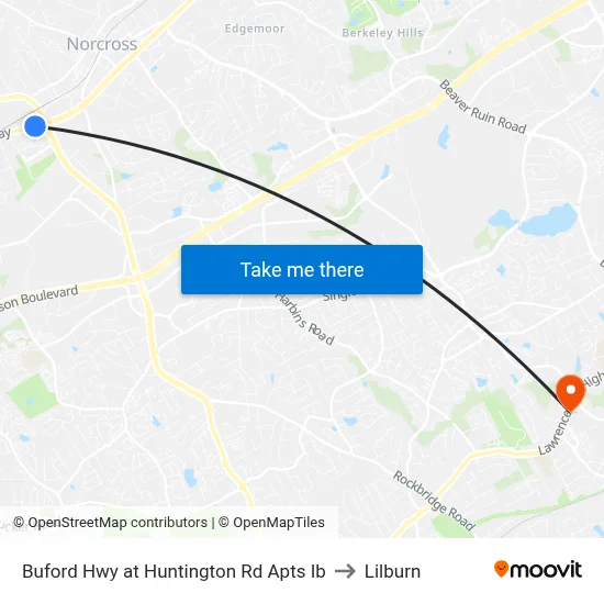 Buford Hwy at Huntington Rd Apts Ib to Lilburn map
