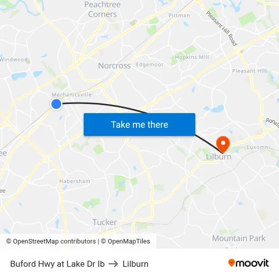 Buford Hwy at Lake Dr Ib to Lilburn map