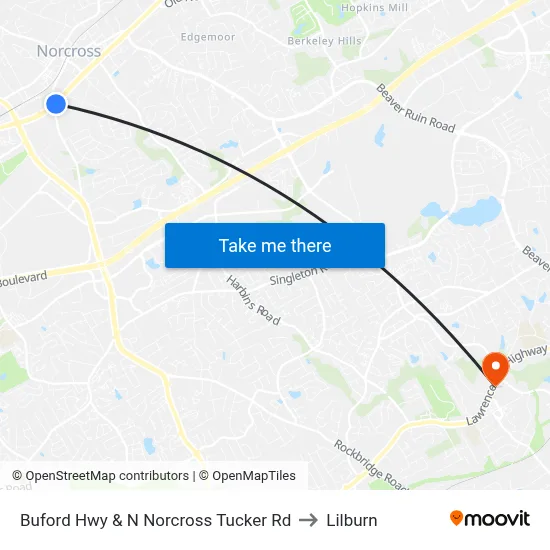Buford Hwy & N Norcross Tucker Rd to Lilburn map