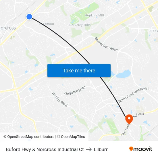 Buford Hwy & Norcross Industrial Ct to Lilburn map