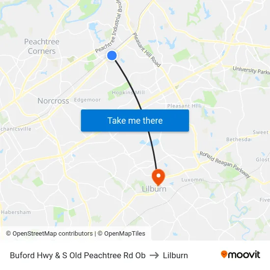 Buford Hwy & S Old Peachtree Rd Ob to Lilburn map