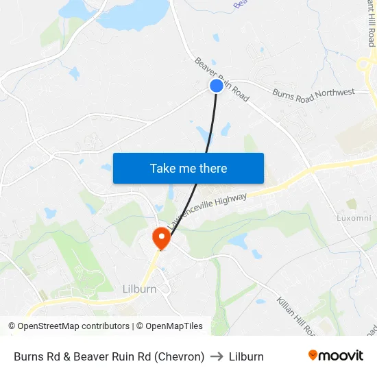 Burns Rd & Beaver Ruin Rd (Chevron) to Lilburn map