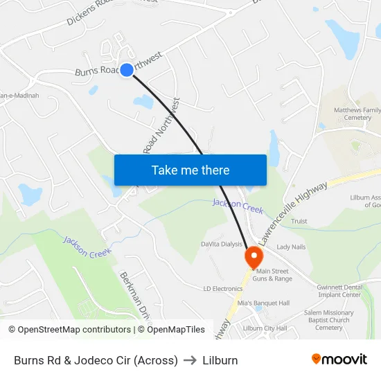 Burns Rd & Jodeco Cir (Across) to Lilburn map