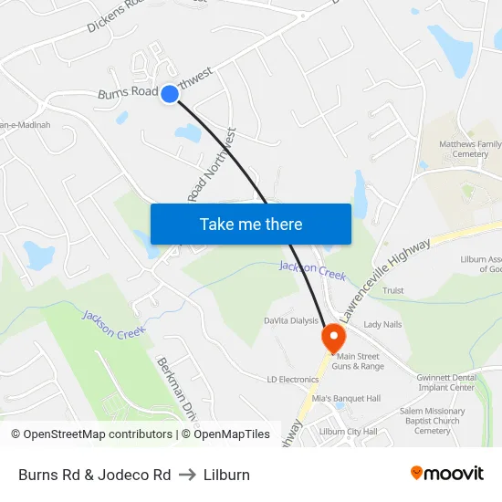 Burns Rd & Jodeco Rd to Lilburn map
