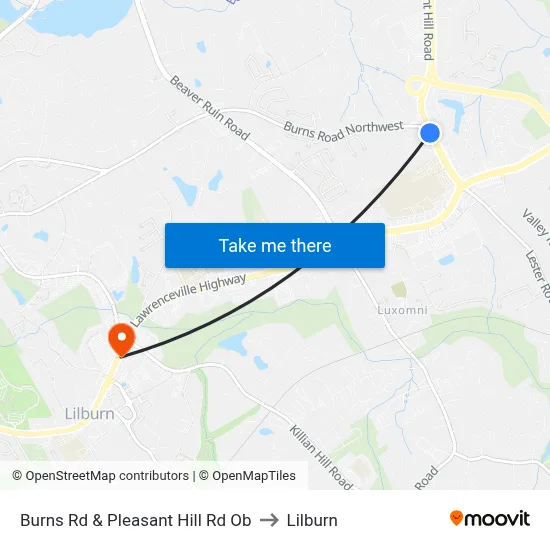 Burns Rd & Pleasant Hill Rd Ob to Lilburn map