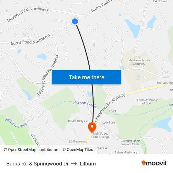 Burns Rd & Springwood Dr to Lilburn map