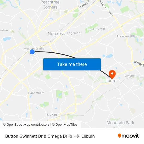 Button Gwinnett Dr & Omega Dr Ib to Lilburn map