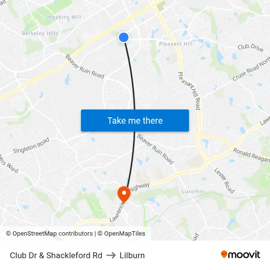 Club Dr & Shackleford Rd to Lilburn map