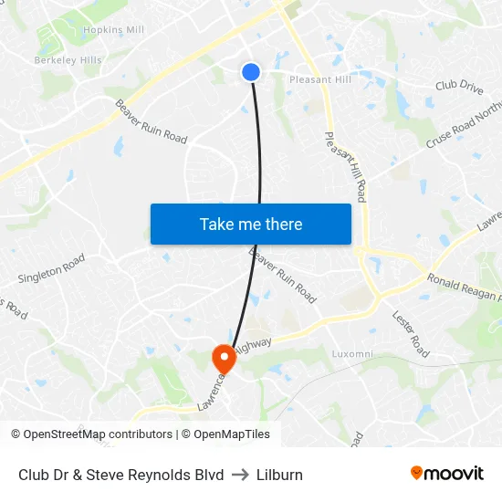 Club Dr & Steve Reynolds Blvd to Lilburn map