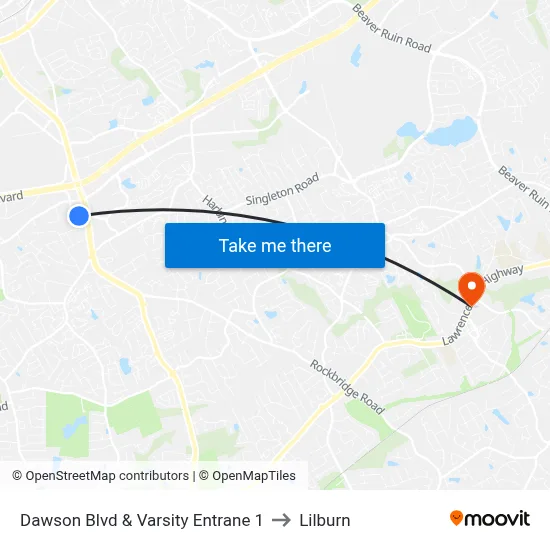 Dawson Blvd & Varsity Entrane 1 to Lilburn map