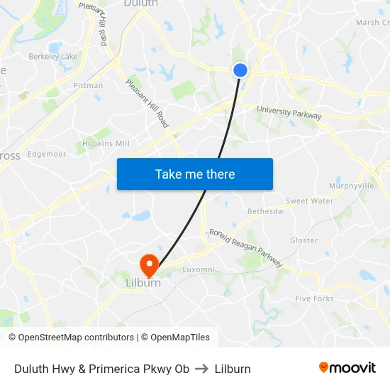Duluth Hwy  & Primerica Pkwy Ob to Lilburn map