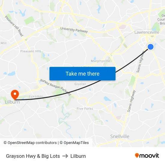 Grayson Hwy & Big Lots to Lilburn map