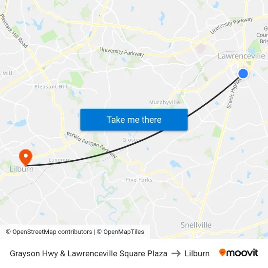 Grayson Hwy & Lawrenceville Square Plaza to Lilburn map