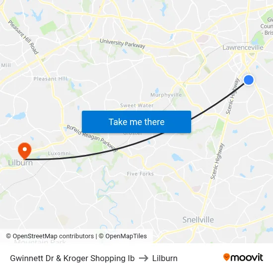 Gwinnett Dr & Kroger Shopping Ib to Lilburn map