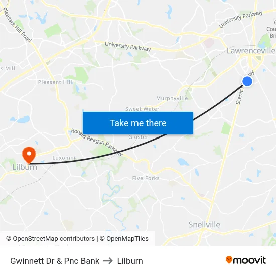 Gwinnett Dr & Pnc Bank to Lilburn map