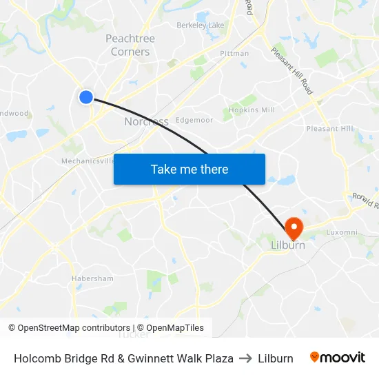 Holcomb Bridge Rd & Gwinnett Walk Plaza to Lilburn map