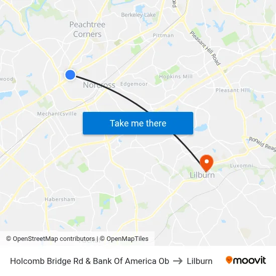Holcomb Bridge Rd & Bank Of America Ob to Lilburn map