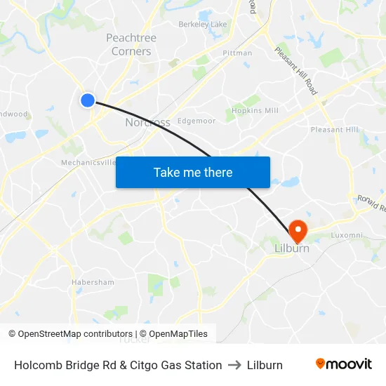 Holcomb Bridge Rd & Citgo Gas Station to Lilburn map