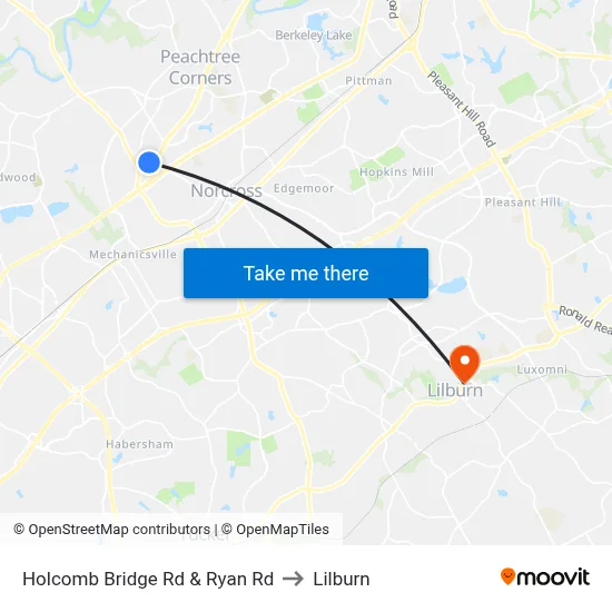 Holcomb Bridge Rd & Ryan Rd to Lilburn map