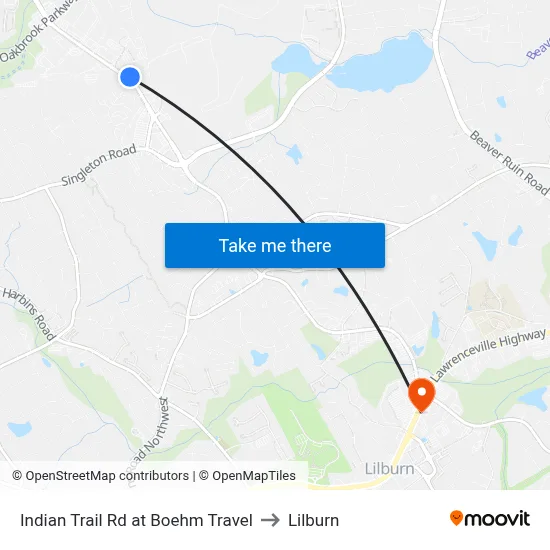 Indian Trail Rd at Boehm Travel to Lilburn map