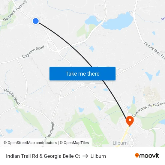 Indian Trail Rd & Georgia Belle Ct to Lilburn map