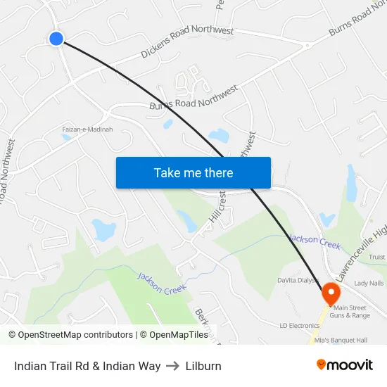 Indian Trail Rd & Indian Way to Lilburn map