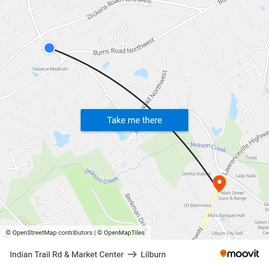 Indian Trail Rd & Market Center to Lilburn map