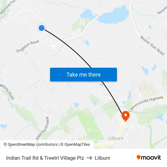 Indian Trail Rd & Treetrl Village Plz to Lilburn map
