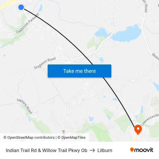 Indian Trail Rd & Willow Trail Pkwy Ob to Lilburn map