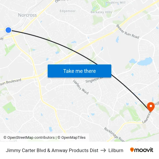 Jimmy Carter Blvd & Amway Products Dist to Lilburn map